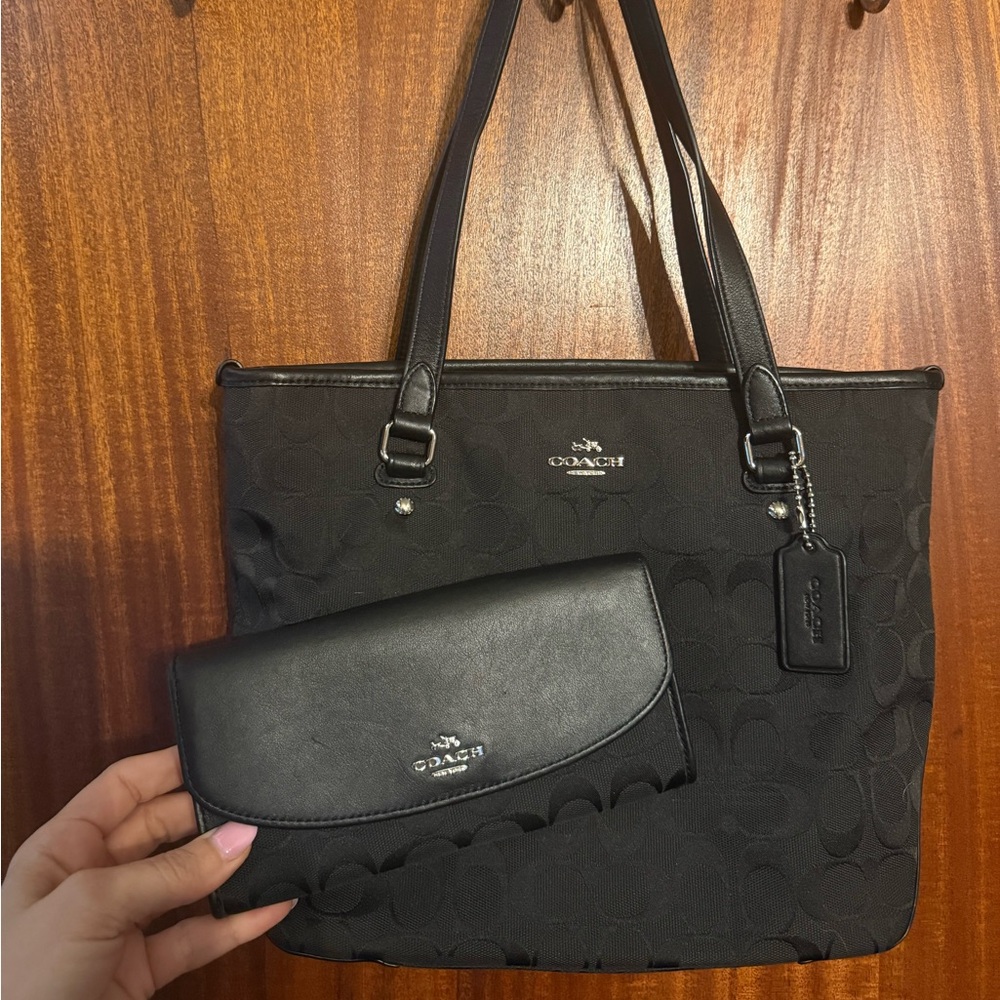 Coach Black Textured Tote Bag